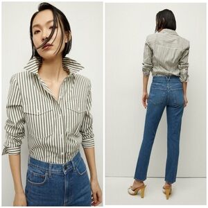 Veronica Beard Green Striped Button Down Shirt